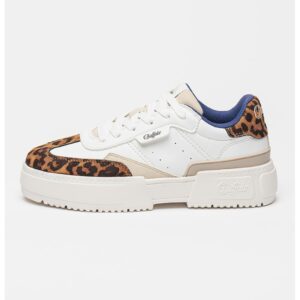 Pantofi sport cu talpa flatform si detaliu cu animal print - Alb/Negru/Portocaliu persan