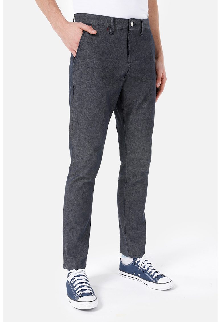 Pantaloni regular fit cu buzunare laterale - Gri inchis melange