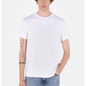 Tricou striat cu decolteu la baza gatului - Alb