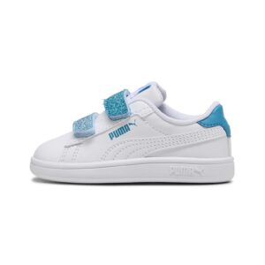 Pantofi sport Smash 3.0 de piele ecologica cu velcro si particule stralucitoare - Alb/Albastru lavanda/Albastru azur