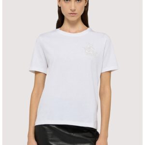 Tricou cu decolteu la baza gatului si logo pe piept - Alb
