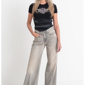 Tricou slim fit cu decolteu la baza gatului - Negru/Argintiu