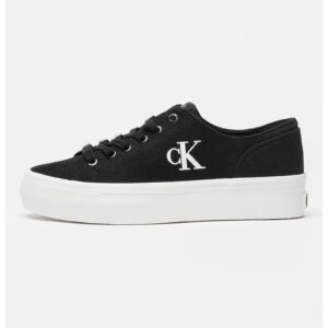 Pantofi sport din material textil cu talpa flatform - Alb/Negru