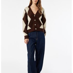 Cardigan lejer cu model geometric - Maro inchis/Bej