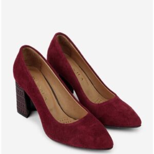 Pantofi dama bordo din piele intoarsa cu toc deosebit