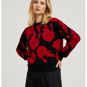 Pulover negru cu imprimeu de trandafir - Negru