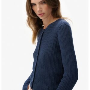 Cardigan din bumbac organic cu model torsade - Bleumarin