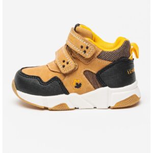 Pantofi sport wedge cu piele intoarsa ecologica si velcro - Maro camel