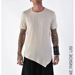 Tricou regular fit asimetric transparent cu guler rotund - Bej