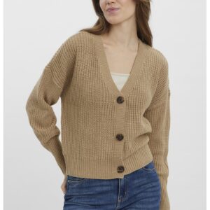 Cardigan cu maneci cazute si nasturi - Maro camel