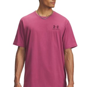 Tricou cu imprimeu logo discret si decolteu la baza gatului - Fucsia