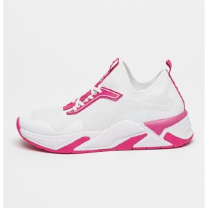 Pantofi sport slip-on cu aspect tricotat - Alb/Fucsia