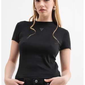 Tricou cambrat cu strasuri - Negru stins