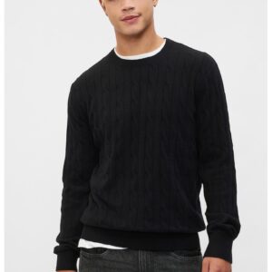 Pulover cu model torsade CashSoft - Negru