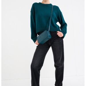 Pulover uni din bumbac cu maneci cazute - Verde inchis