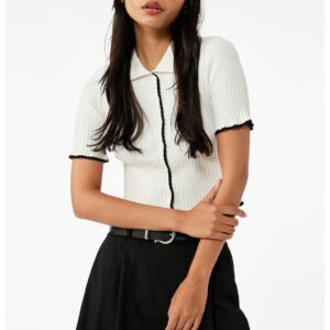 Pulover cu maneci scurte - Alb fildes/Negru