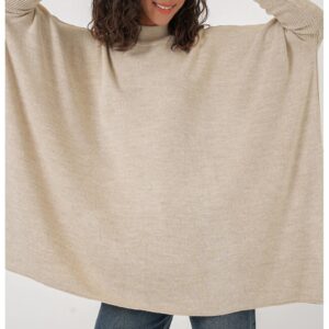 Pulover dama - BigDart - guler inalt - dungi - tricot - Bej Natural -