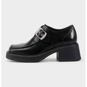 Pantofi de piele cu toc masiv - Negru
