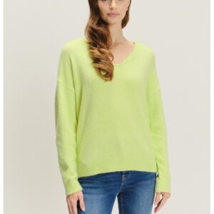 Pulover cu decolteu in V - Verde fistic