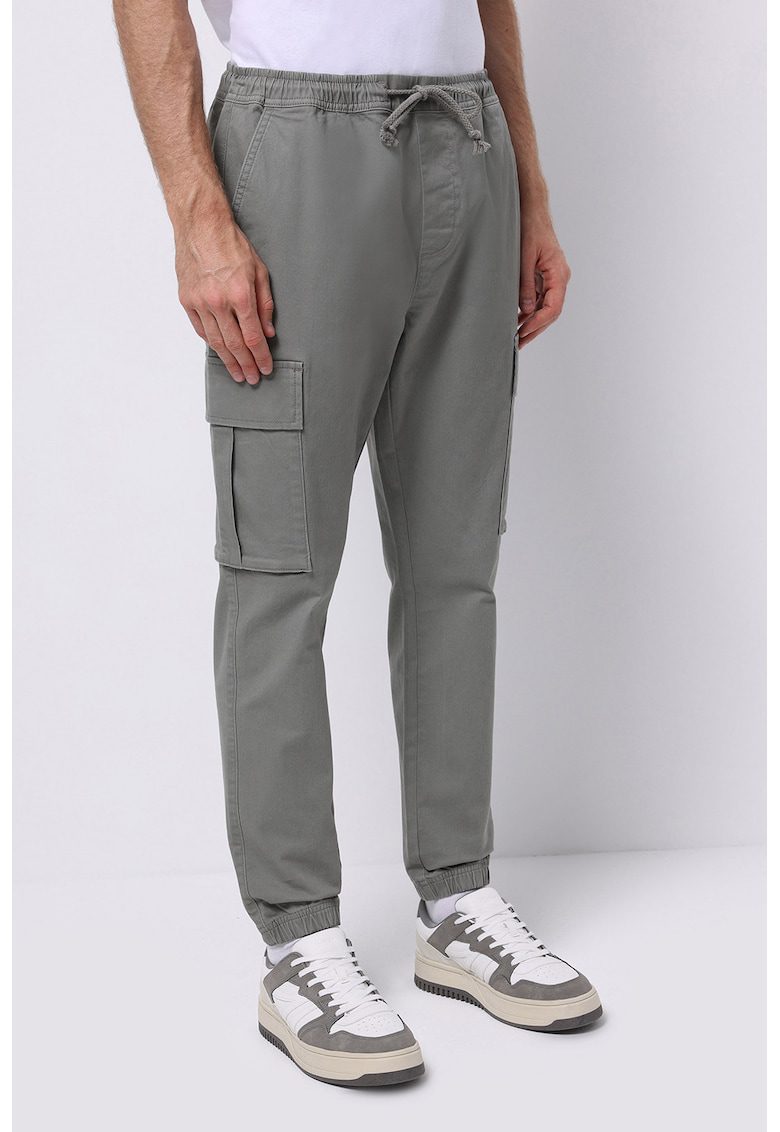Pantaloni cargo cu snur in talie - Gri inchis