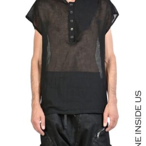 Tricou de vară ușor transparent asimetric fără mâneci - Negru