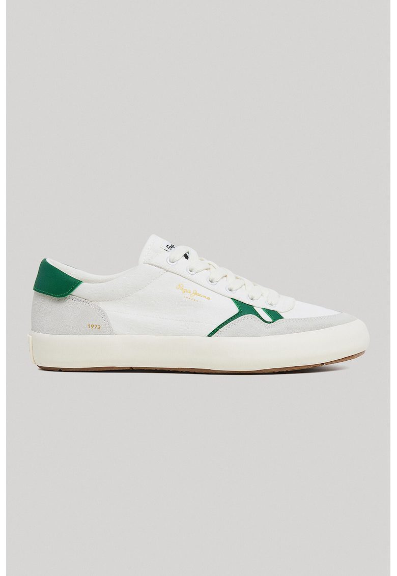 Pantofi sport cu insertii de piele intoarsa - Verde englez/Alb murdar