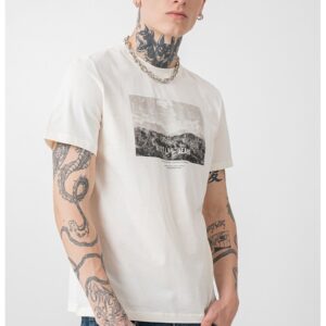 Tricou regular fit cu imprimeu foto Austin - Alb fildes/Gri