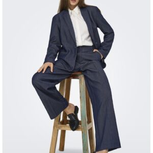 Pantaloni regular fit cu talie inalta - Albastru inchis
