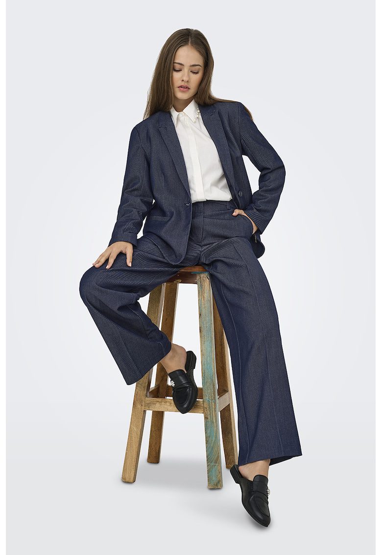 Pantaloni regular fit cu talie inalta - Albastru inchis