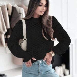 Pulover negru tricotat cu model SH-G1389-WK M8 18199 - Negru