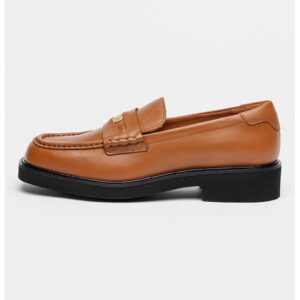 Pantofi loafer uni de piele - Auriu/Maro scortisoara