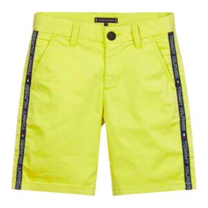 Pantaloni scurti  verde neon cu dungi pentru baieti - 128
