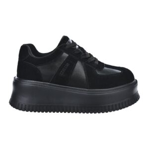 Pantofi spprt wedge de piele si piele intoarsa - Negru