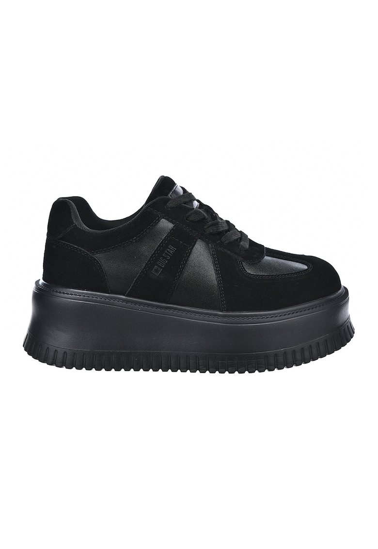Pantofi spprt wedge de piele si piele intoarsa - Negru