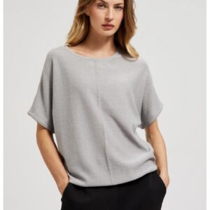 Pulover oversized cu maneci scurte in gri - Gri