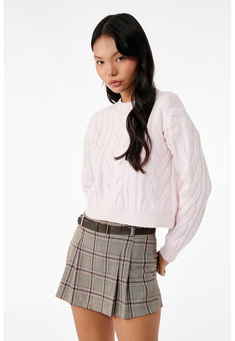 Pulover crop cu decolteu la baza gatului - Roz pastel