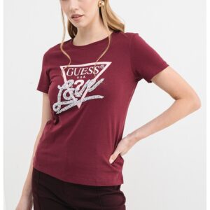 Tricou din bumbac cu imprimeu logo si aplicatie cu margele - Violet pruna