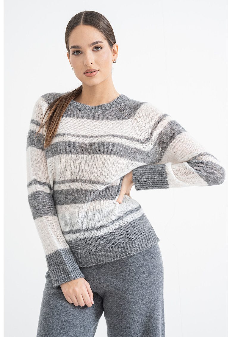 Pulover din amestec de lana alpaca cu maneci raglan - Alb/Gri inchis