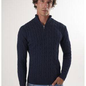 Pulover regular fit cu fenta cu fermoar - Bleumarin