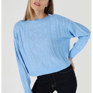 Pulover lejer cu model torsade - Albastru deschis