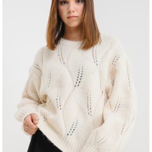 Pulover uni cu model pointelle - Alb fildes