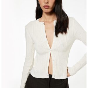 Cardigan slim fit striat - Alb fildes