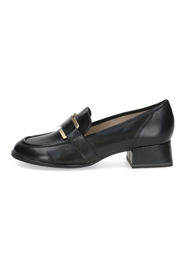 Pantofi loafer din piele cu toc bloc - Negru