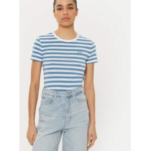 Tricou dama -  Bumbac - Albastru/Alb