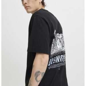 Tricou din bumbac organic cu model grafic pe spate - Alb/Negru