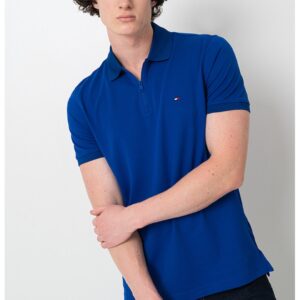Tricou cu guler polo cu fermoar - Albastru royal
