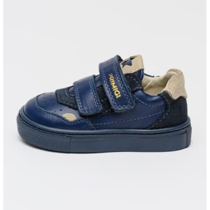 Pantofi sport de piele cu velcro - Grej/Bleumarin