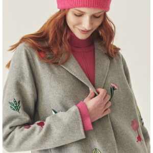 Palton din amestec de lana cu broderie TATUUM x Adeline Wang - Verde/Gri deschis/Roz