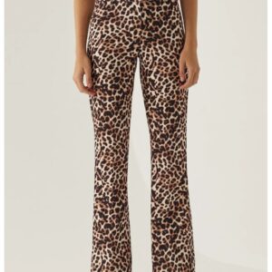 Pantaloni pentru dama largi - cu imprimeu leopard - textil - Castaniu-maro -