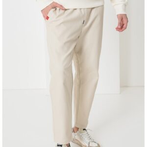 Pantaloni conici de bumbac - Alb fildes